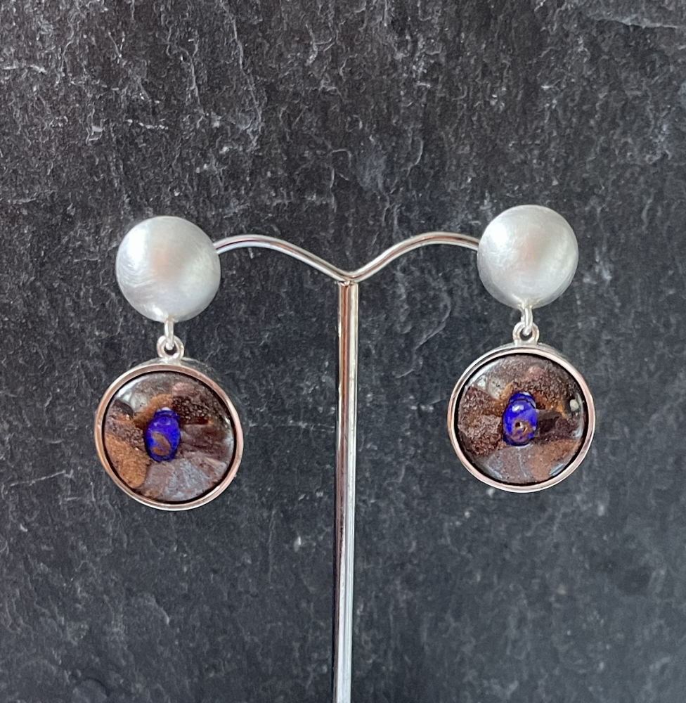 Boulder-Opal Ohrstecker 925 Silber